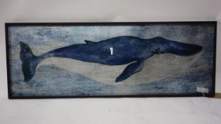 A print on glass of a whale, 44 x 120cm