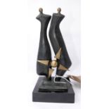 A bronze figural study, 'United We Stand', raised on square marble base, H.19cm