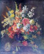 A framed oil on canvas, flowers, signed Josephine Aveline (1914-1990) H.74 W.62cm