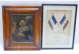 A Victorian print in maple frame together with a 19th century French coloured print