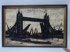 After Bernard Buffet, a print of London bridge, 46 x 75cm