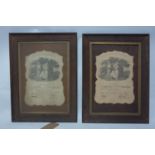 A pair of 19th century oak framed certificates; Ancient Order of Druids H.41 W.29cm