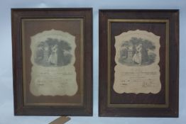 A pair of 19th century oak framed certificates; Ancient Order of Druids H.41 W.29cm