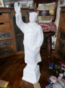 A Chinese blanc de chine statue of Mao Zedong, on plinth base, with Chinese character marks to