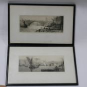 William Lionel Wyllie (1851–1931), two etchings of London Bridge and Southwark Bridge, signed in