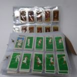A collection of vintage cigarette card sets in plastic sleeves