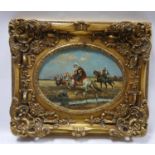 20th century school, Middle Eastern Horsemen, oil on panel, signed lower right, in giltwood frame,