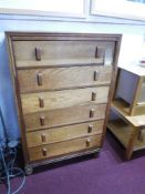 An Art Deco oak chest of six drawers by Herbert Gibbs, H.120 W.175 D.43cm