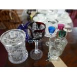 An antique Masonic etched glass, together with other glass and crystal items