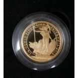 A Royal Mint 2012 Britania gold 22ct gold coin, for the 25th anniversary 1987-2012, in original box