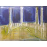 Judy Gillard (Contemporary School), Battersea Power Station & Bridges, acrylic on canvas, signed