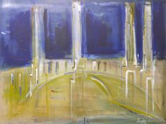 Judy Gillard (Contemporary School), Battersea Power Station & Bridges, acrylic on canvas, signed