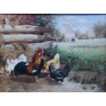 G. Metsu, Chickens on a Farm, oil on board, signed lower right, in gilt frame, 29 x 39cm
