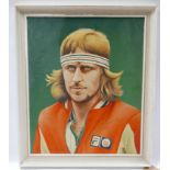 Peter Billingham, Portrait of Björn Borg, oil on board, signed lower right, bears signature for