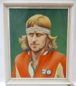 Peter Billingham, Portrait of Björn Borg, oil on board, signed lower right, bears signature for