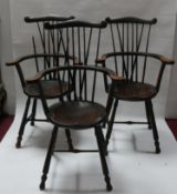 Three 19th century Oliver Goldsmiths Windsor armchairs, one in need of repair