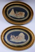 A pair of 18th century prints, in oval gilt frames, 20 x 32cm