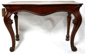 A Victorian mahogany console table raised on cabriole legs, H.74 W.110 D.49cm