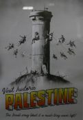 A Banksy Walled Off Hotel poster, 'Visit Palastine', with The Walled Off Hotel invoice to verso,