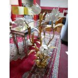 A large gilt metal floor standing 7 branch flower lamp in the style of Hans Kogl, H.133cm