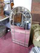 A pair of contemporary arched garden mirrors, 107 x 55cm (2)