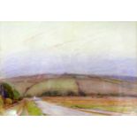 George Clausen, watercolour, girl in fields, signed and dated 1916, 25 x 35cm