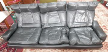 A 1970's black leather sofa by Jacques Charpentier for Roche Bobois