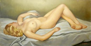 An oil on canvas 1920's nude study, signed A. Bier, 100 x 50cm