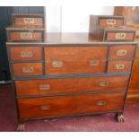 A 19th century military campaign mahogany and camphor wood secretaire chest, 10 drawers, pull out