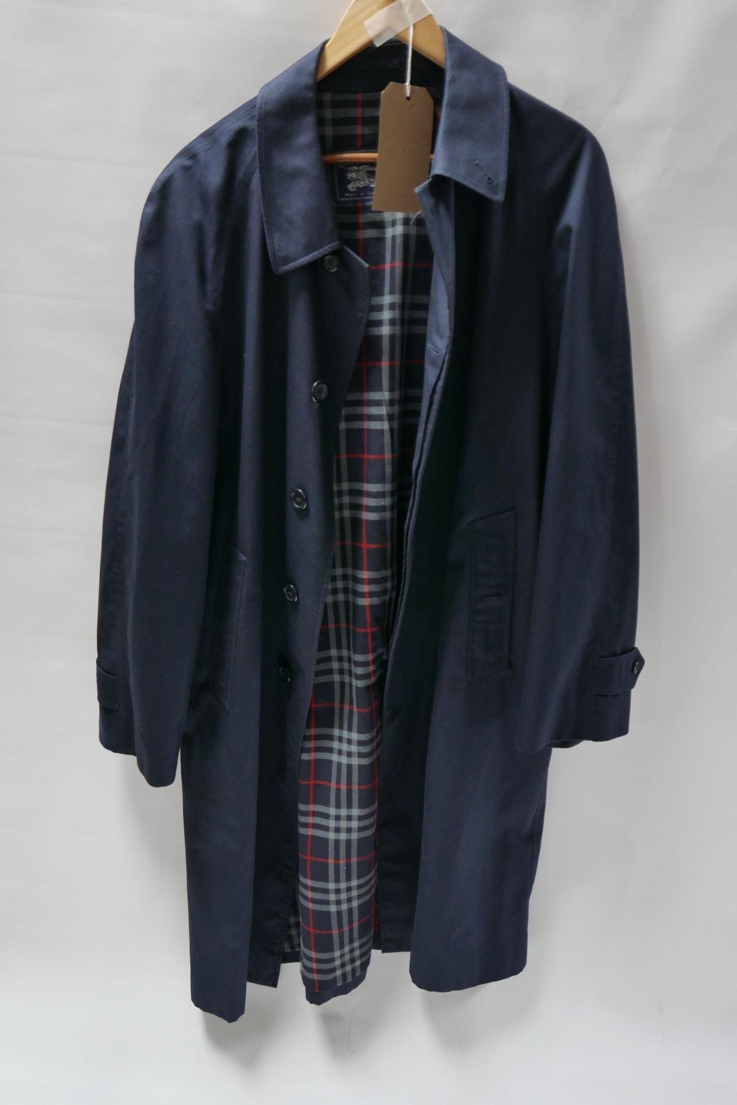 A Burberry navy blue cotton overcoat, in excellent condition, XL