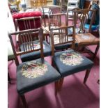 A harlequin set of seven 19th century dining chairs to include 4 mahogany and three oak all with