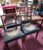 A harlequin set of seven 19th century dining chairs to include 4 mahogany and three oak all with