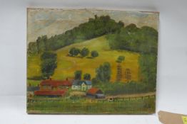 Early 20th century school, Cottages in a Rural Landscape, oil on canvas, monogrammed MS to lower