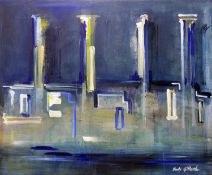 Judy Gillard (Contemporary School), 'Battersea Blues', acrylic on canvas, signed lower right, 80 x