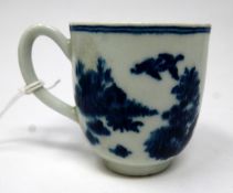 A First Period Worcester blue and white porcelain teacup, with blue crescent moon mark to base, c.