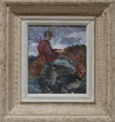 Sergei Nikolski (Russian school), Study of a young man seated on a rock, oil on canvas laid down