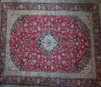 A Central Persian Kashan carpet, double pendent medallion with repeating spandrels and petal