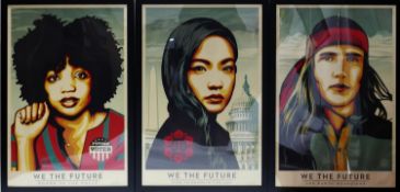 Shepard Fairey (American, b.1970), 'We The Future', set of three screen print on paper portraits,