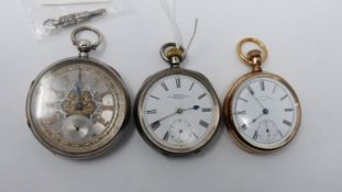 A silver pocket watch marked John Eklan to dial, together with a yellow metal American Waltham
