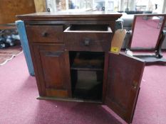 A 19th century oak standing / hanging cabinet, two drawers over two shelves with doors, 55 x 46cm