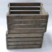 Two vintage wooden fruit boxes, H.28 W.43 D.52cm (2)