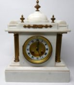 A 19th century French white marble mantle clock, H.35 W.28 D.13cm