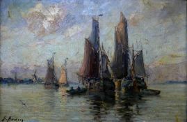 H. Arden, Sail boats at sea, oil on canvas, signed lower left, in gilt wood frame, 29 x 46cm