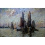 H. Arden, Sail boats at sea, oil on canvas, signed lower left, in gilt wood frame, 29 x 46cm