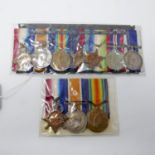 Two groups of WWII medals