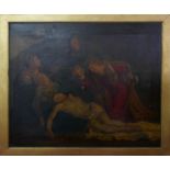 20th century school, The body of Jesus Christ attended by female mourners, oil on canvas, some