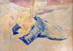 An early 20th century pencil and watercolour study of a boy laying on a boat, 15 x 21cm