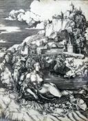 After Albrecht Dürer (1471-1528), engraving titled 'Rape of Amy More', 25 x 18cm