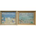 Two mid 20th century oils on boards depicting beach scenes, both signed C.H. Bagnoli