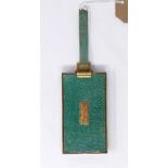 A 1940's/50's weighty brass and green enamelled (shagreen effect) compact, monogrammed to front of